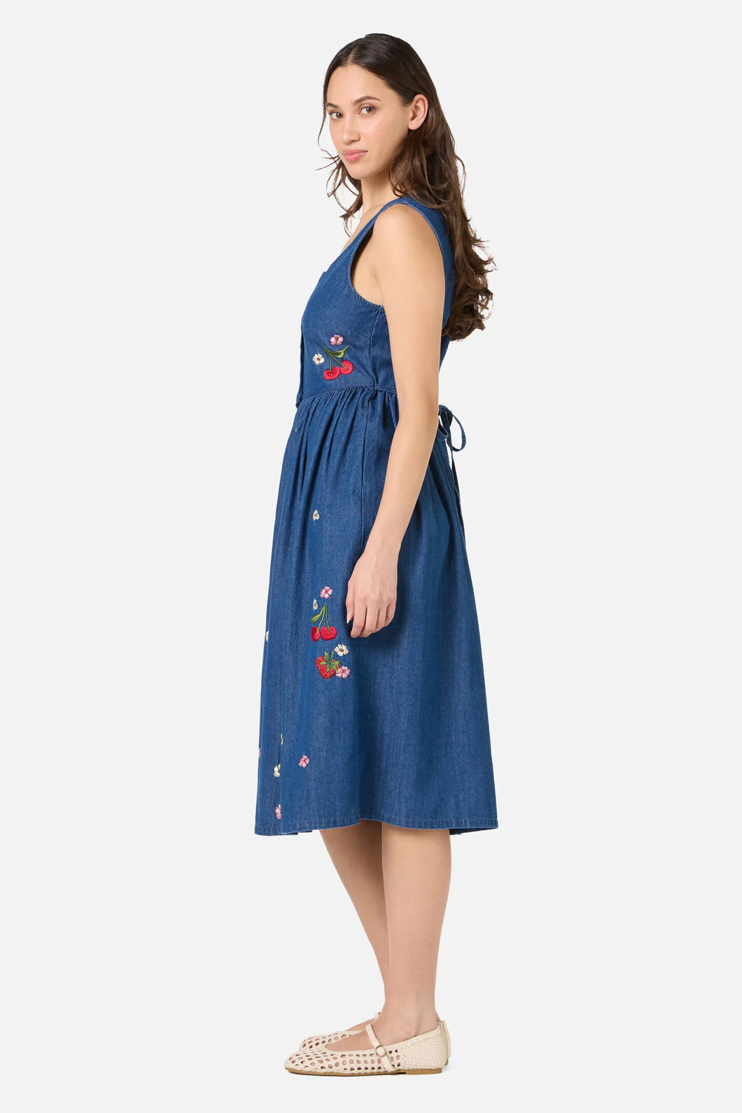 Berry Bloom Emb Denim Dress - Image 2