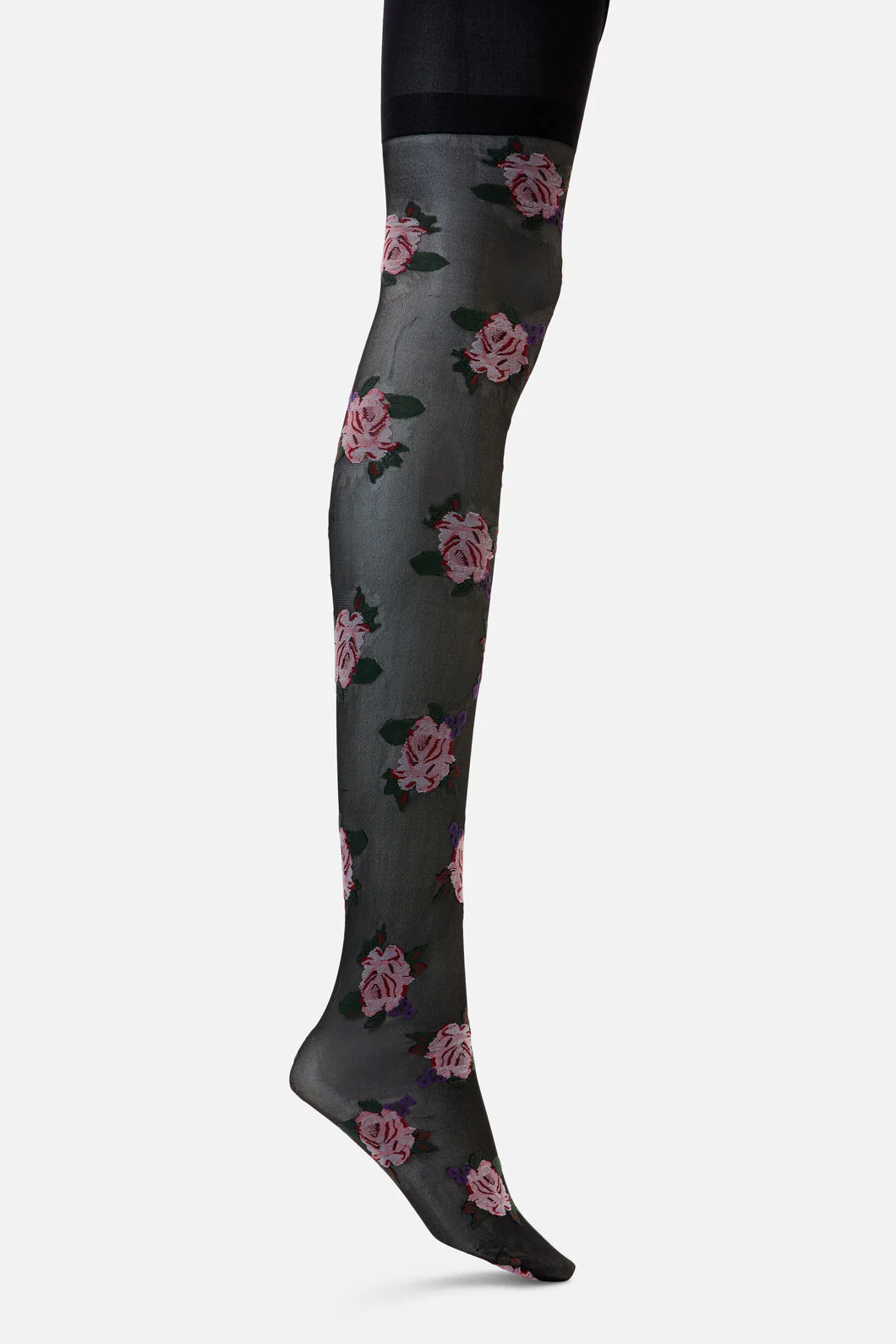 Black Sheer Roses Tights - Image 2