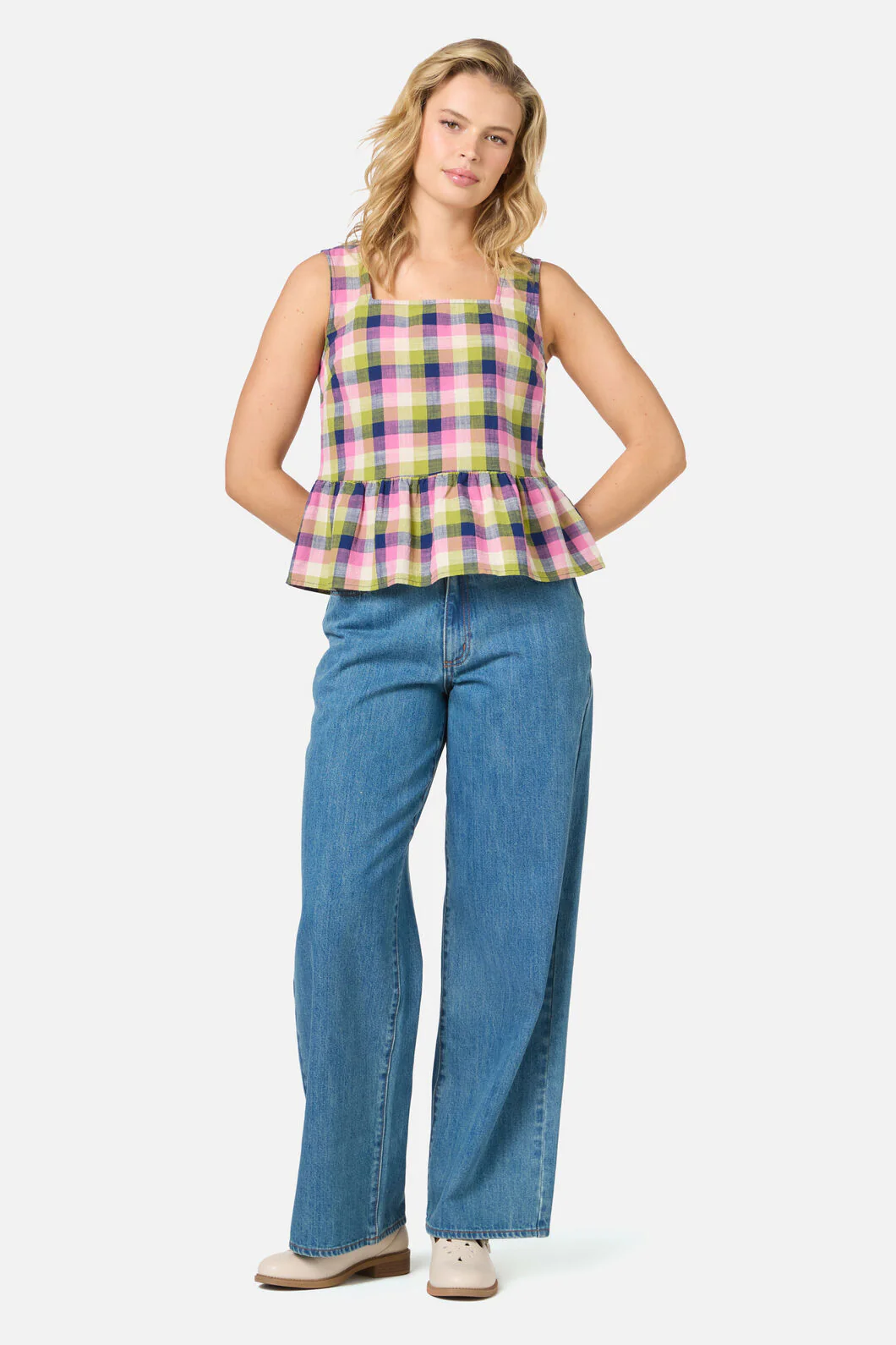 Cassie Check Peplum Top - Image 4