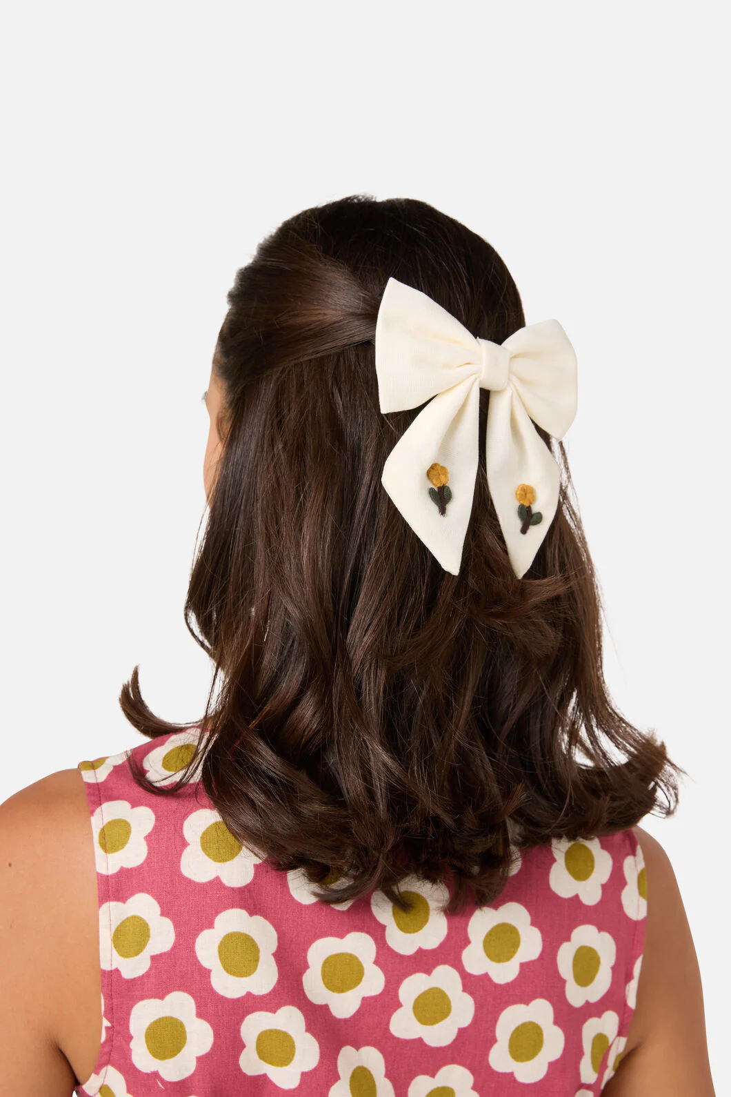 Cream Embroidery Bow Barrette