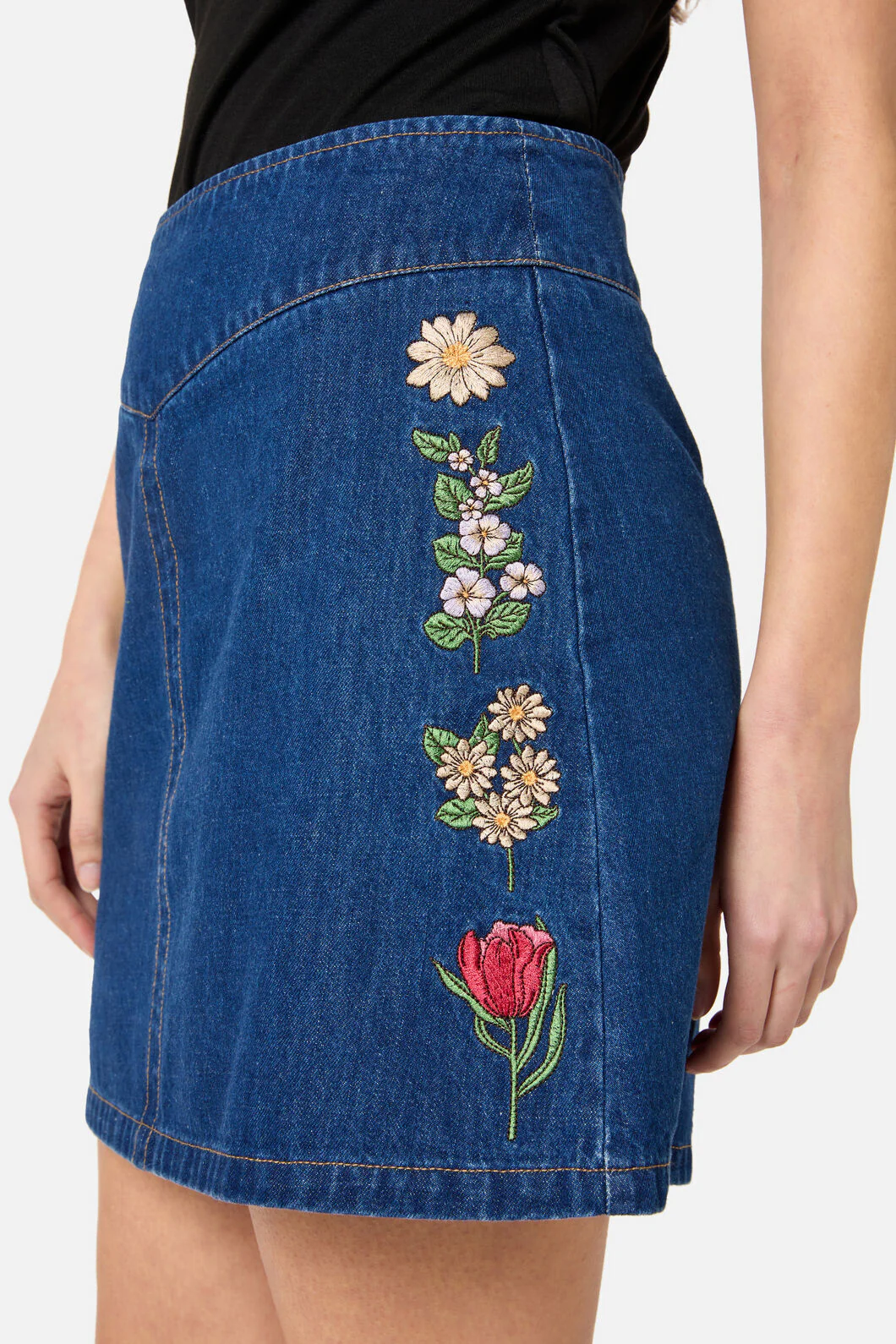 Fleur Embroidered Denim Skirt - Image 9