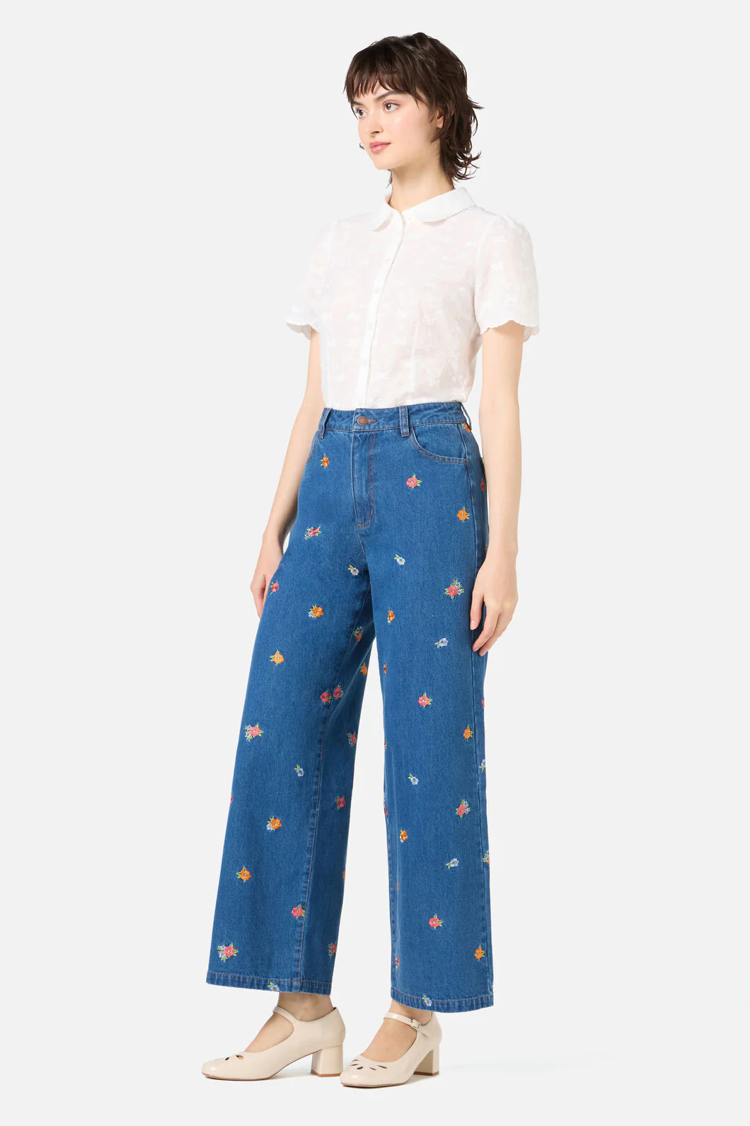 Floral Embroidered Denim Jeans - Image 3
