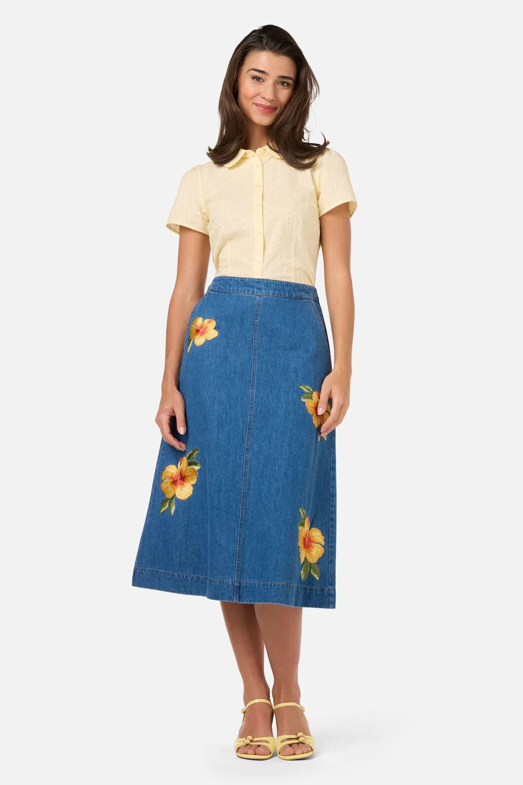 Hibiscus Emb Denim Skirt