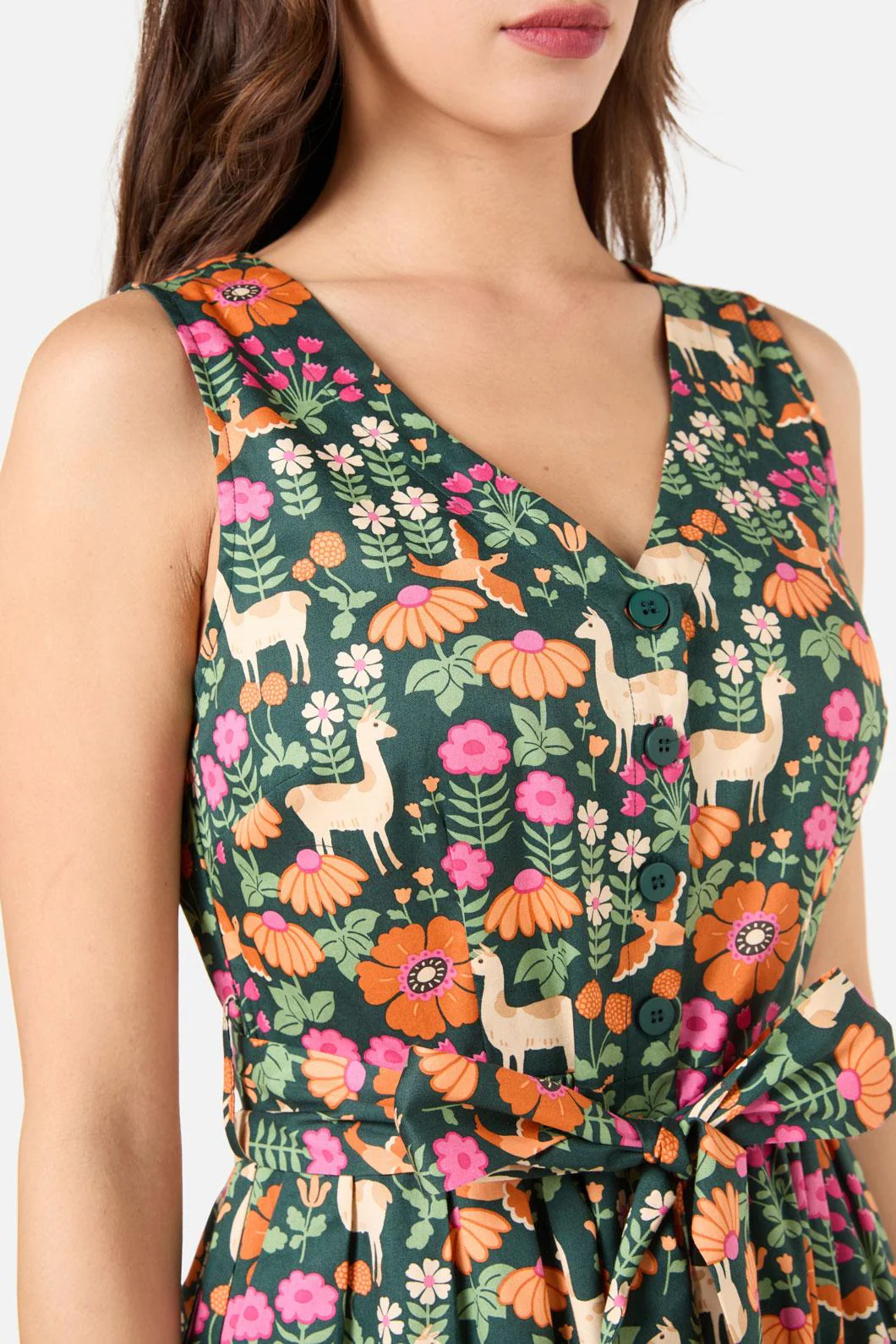 Llama V Neck Sleeveless Dress - Image 6