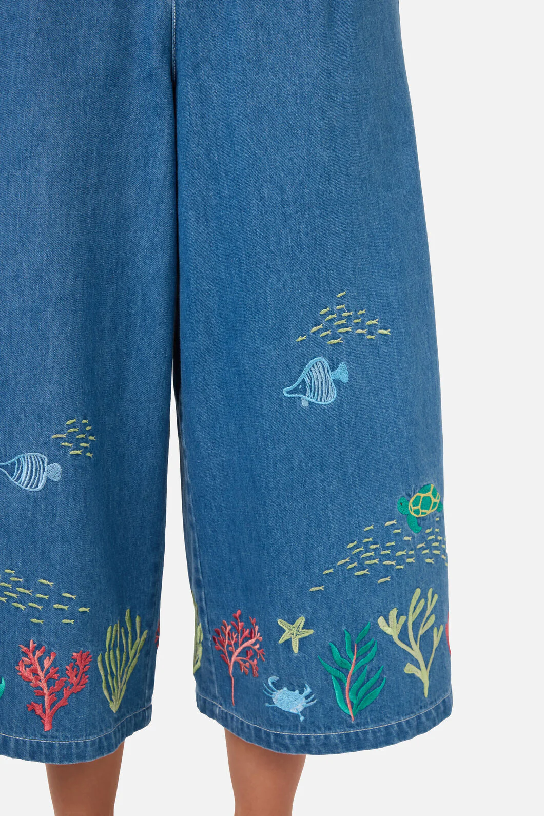 Sea Embroidered Denim Culotte - Image 6