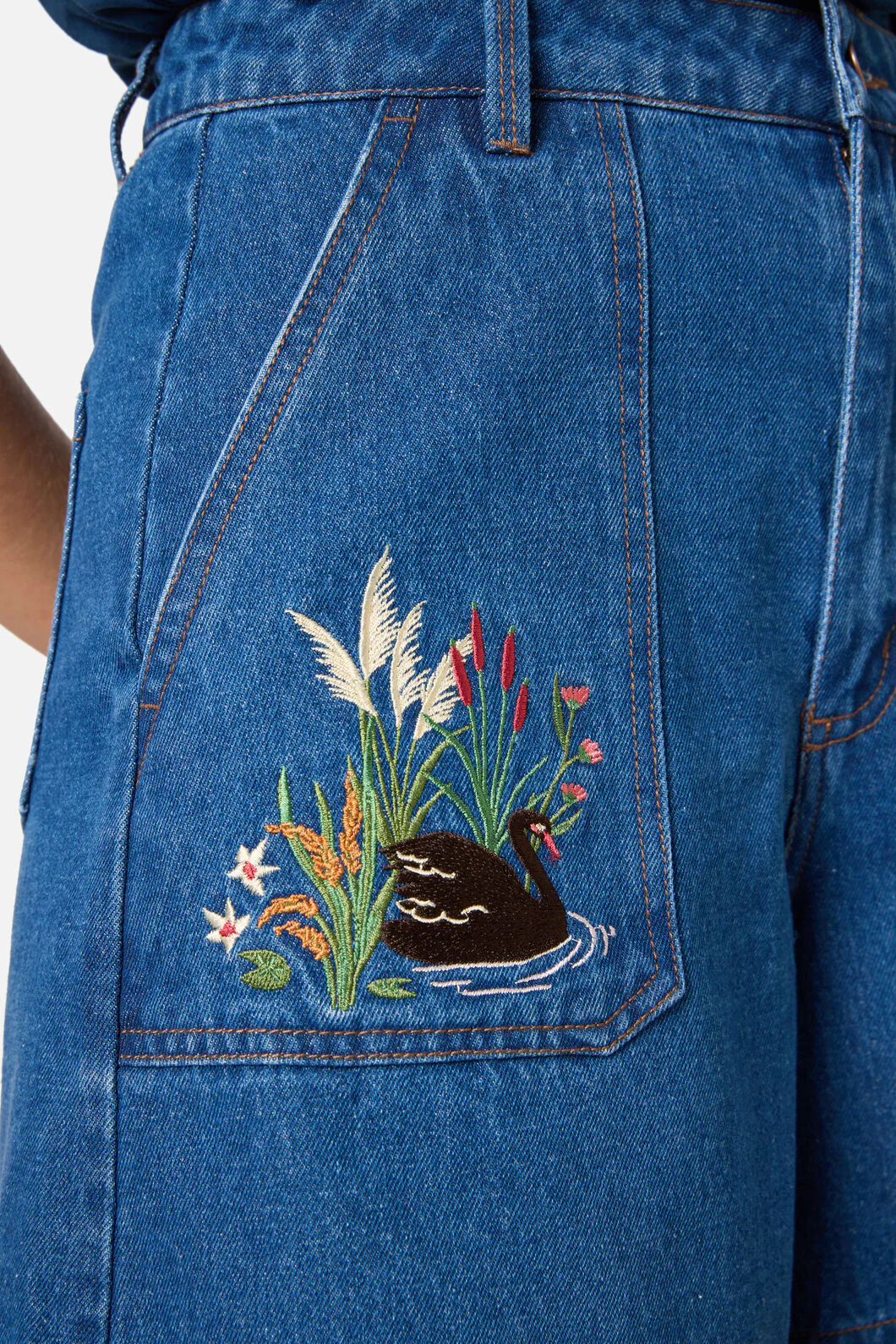 Swan Embroidered Denim Short - Image 7
