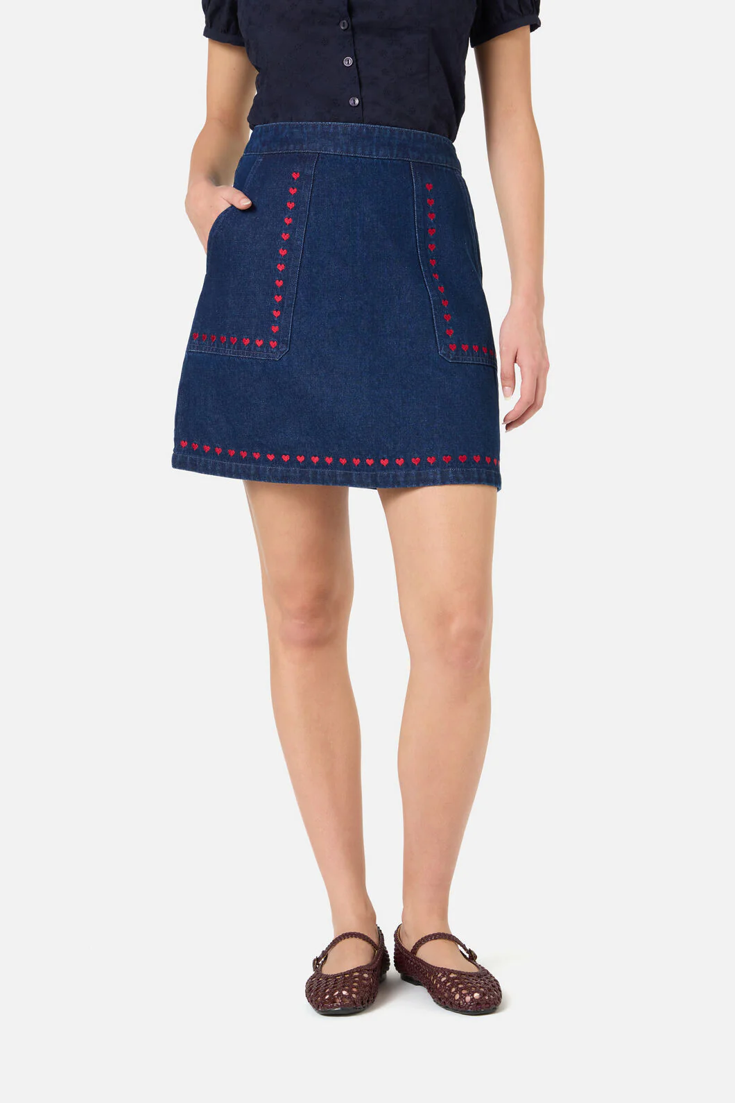 Sweet Heart Emb Denim Skirt - Image 2