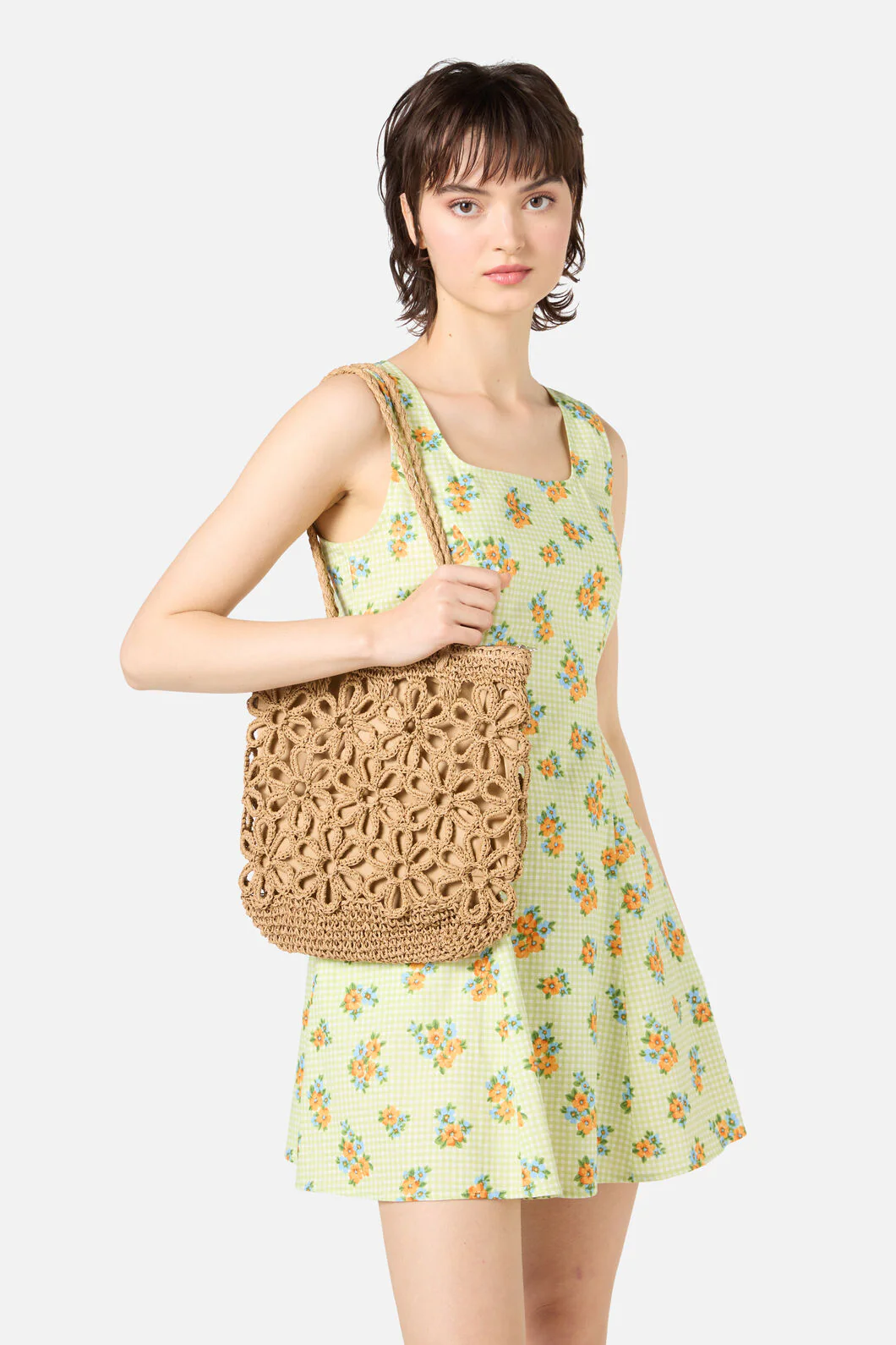Tan Flower Straw Bag - Image 2