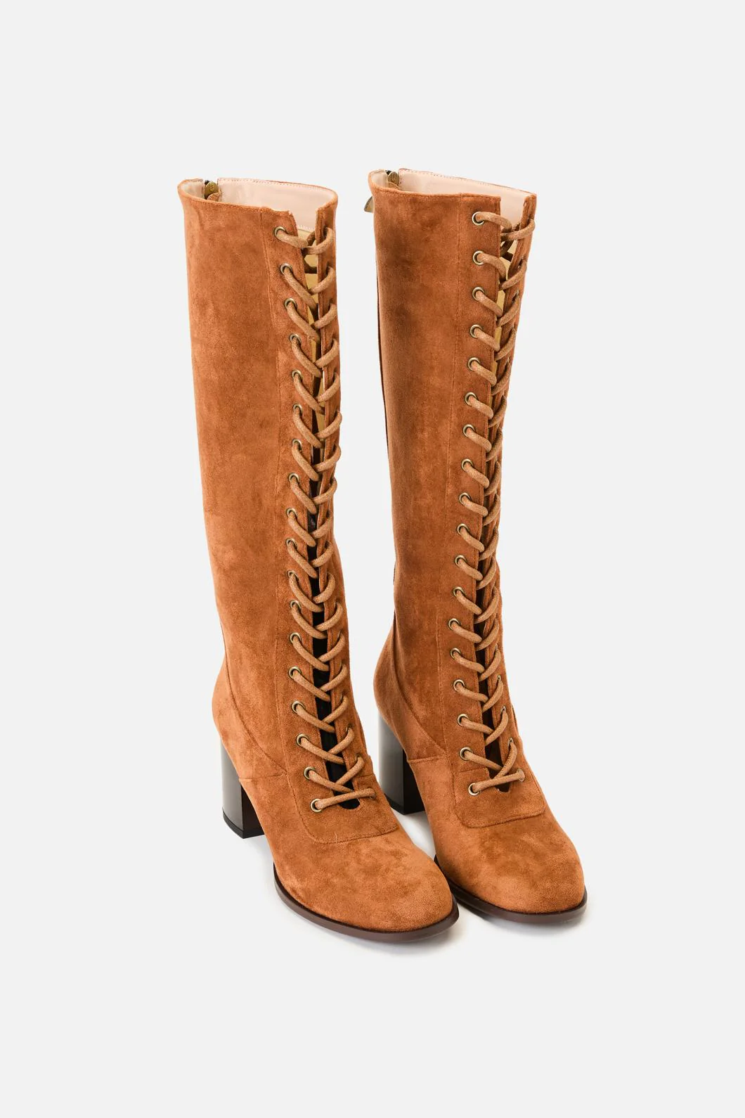 Tan Lace Up Knee High Boot - Image 3