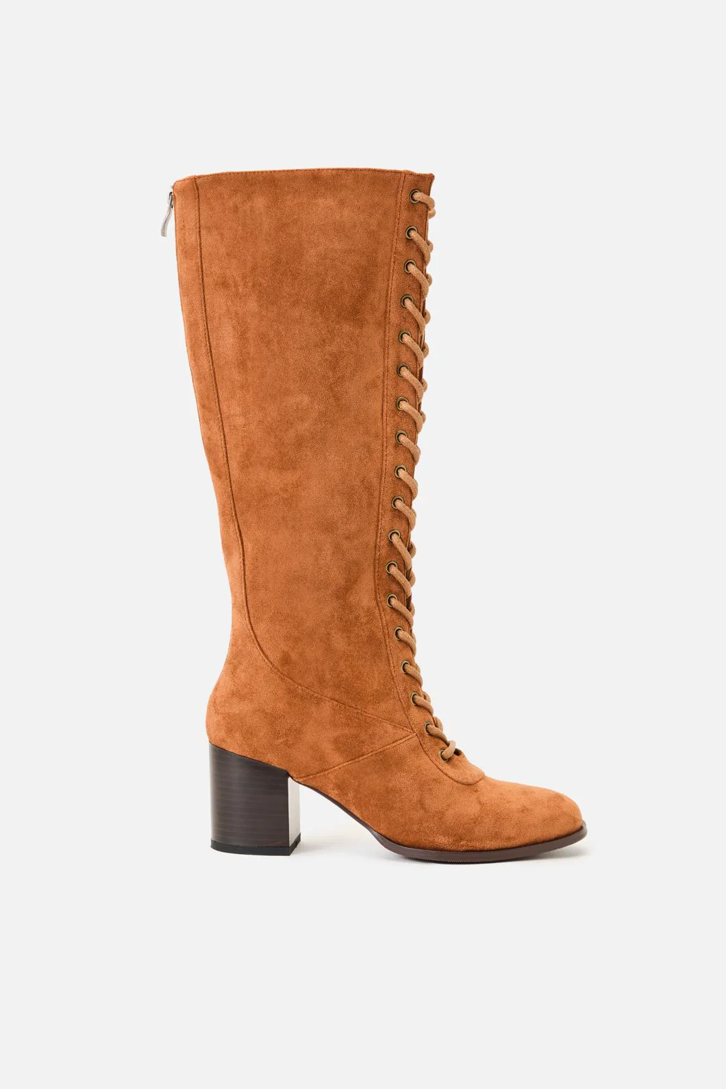 Tan Lace Up Knee High Boot - Image 4
