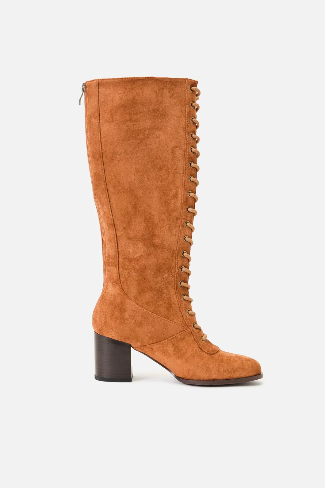 Tan Lace Up Knee High Boot - Image 6